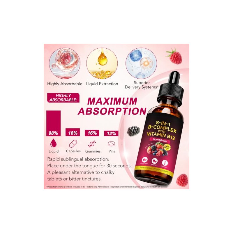 Vitamin B12 Liquid Drops, 60ml Fast Absorbing B12 Supplement