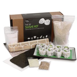 Global Grub DIY Sushi Making Kit - Sushi Kit Includes Sushi Rice, Nori Sushi Seaweed, Rice Vinegar Powder, Sesame Seeds, Wasabi Powder, Bamboo Sushi Rolling Mat, Instructions, Makes 48 Pieces
