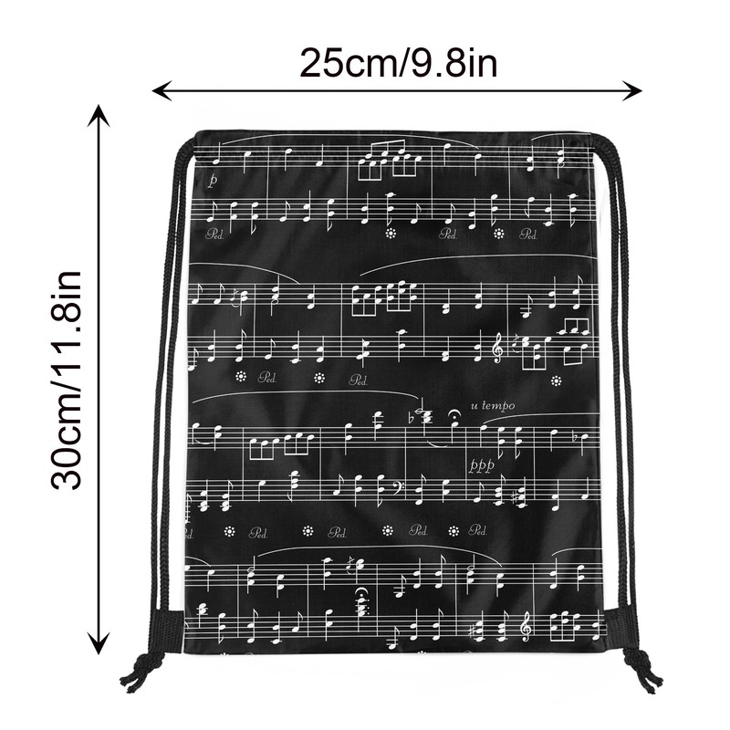 12 Pcs Black & White Sheet Music Drawstring Bag Set