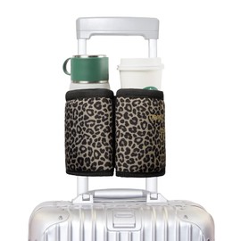 riemot Travel Luggage Cup Holder Luggage Travel Cup Holder Drink Holder Hands-Free Drink Trolley Holds Two Coffee Cups ID Pockets Money Belt for Flight Attendants Travellers Accessories, leopard,