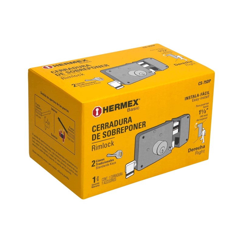Hermex CS-75DP, Cerradura sobreponer, instala-fácil, derecha, Hermex Basic