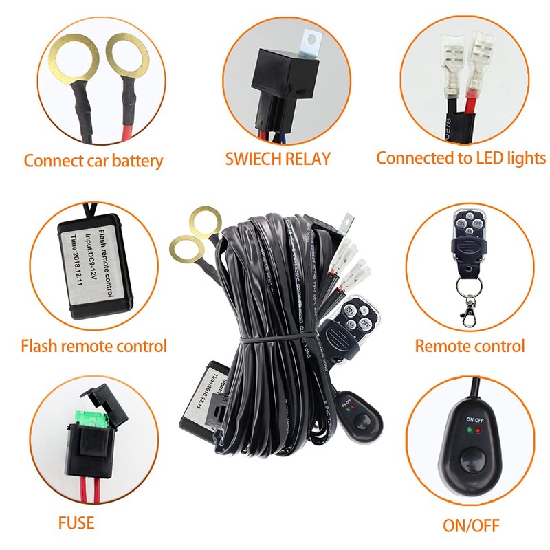 LED Work Lights Bar Remote Wiring Harness Kit 12V 40A