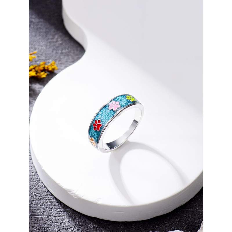 Lypic Turquoise Paw Print Ring 925 Sterling Silver Puppy Dog