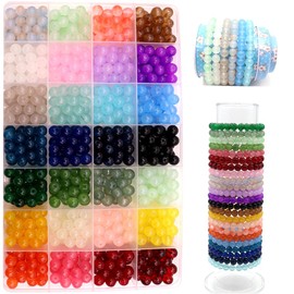 Crystal Jewellery Making Kit 700Pcs 8mm Round Glass Beads for Jewellery Making 28 Colours Crystal Beads for Bracelets Making Kits DIY Crafts Supplies for Bracelet Necklace Phone Charm Girls Adults
