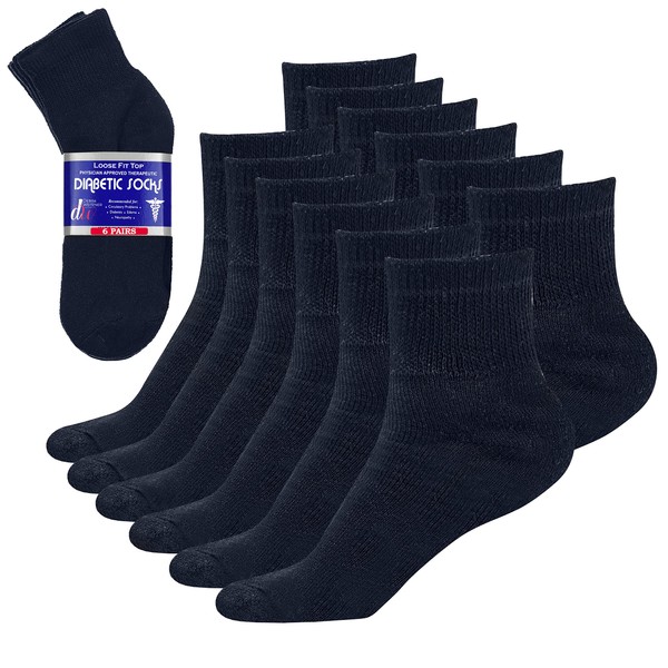 6 pares de calcetines de tobillo para diabéticos, para hombre y mujer, sin encuadernación, ajuste holgado, Debra Weitzner, Azul marino/flor y brillo, 10-13