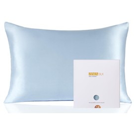 ZIMASILK 100% Pure Mulberry Silk Pillowcase for Hair and Skin Health,Soft and Smooth,Both Sides Premium Grade 6A Silk,600 Thread Count,with Hidden Zipper,1pc(Standard 20''x26'',Light Blue)