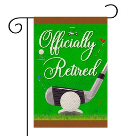 Helewilk Officially Retired Garden Flag, Burlap Vertical Double Sided, Golf Theme Retirement Party Yard Sign, Men Women Golf Enthusiasts Retirement Home Yard Lawn Porch Decor, 12 x 18 In