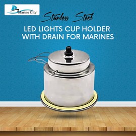 MARINE CITY Stainless-Steel 3-Red-LED Drink Cup Holder with Drain for Boat, RV, Poker Table, Counter Top, Dashboard (Pack of 2)