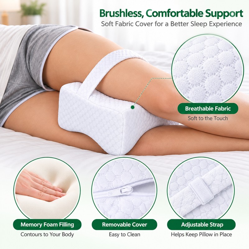Memory Foam Knee Pillow for Side Sleepers – Adjustable Strap