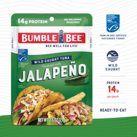Bumble Bee Jalapeno Seasoned Tuna Pouch - Wild Caught and Ready to Eat for Snack, Salad, Korean Tuna Bowl - 14g Protein per Serving - PERFECT, PORTABLE, GOODNESS - 2.5 oz Packet (Pack of 12)