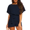 Vetinee Womens Navy Blue Summer Casual Belted Romper Keyhole Back