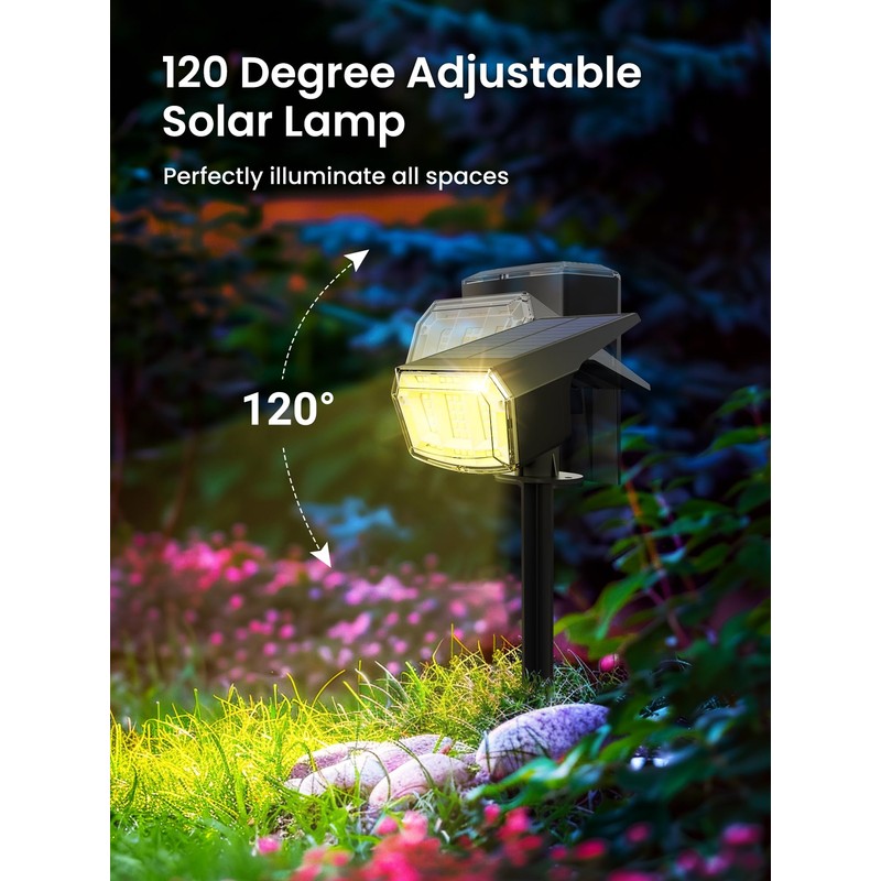 AUDERWIN Solar Spot Lights Outdoor, 9 Lighting Modes RGB, Solar