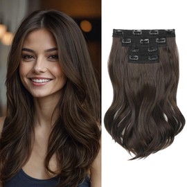 NTYNTY Clip in Hair Extensionss, 4PCS Hair Extensions 14" Short Layered Cut Hair Extensions Invisible Lace Weft Natural Soft Hairpieces for Women - Chocolate Brown