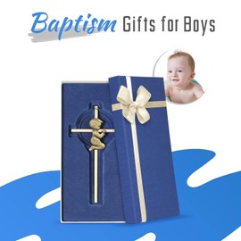 Tryuunion Cruz de pared para bebé, bautismo y regalos de bautizo para niños, cruz católica de bautismo de 6 pulgadas en color dorado oliva para primera comunión y regalos de bautismo de dedicación de
