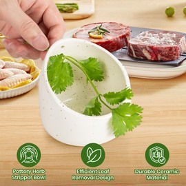 TFITWL Pottery Herb Stripper Bowl, Small Handmade Ceramic Herb Stripper, Ceramic Herb Grinder Pill Crusher Set, with Different Hole Sizes for Separating Leaves and Stems (1)