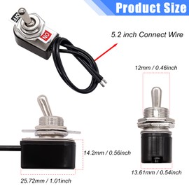 Taiss 2pcs Toggle Switch SPST 2 Position Latching ON/Off 6A AC 125V /10A DC 12V Toggle switches Incidental 5.2 inch Connect Wire Rocker Arm Switch KNS-1