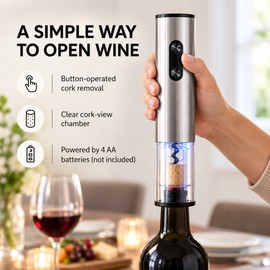 Electric Wine Opener with Foil Cutter LED Light and Dual Button Control Battery Powered Corkscrew for Home Parties and Travel