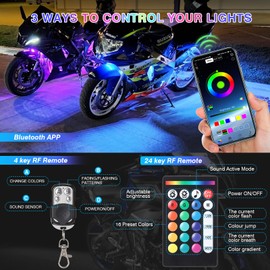 16Pods Motorcycle LED Lights Kits with Brake Turn Signal, Motorcycle Underglow LED Light Kit with APP/RF Remote Control, Dual Zone RGB Neon Multicolor 12v Waterproof for Harley Honda Kawasaki Yamaha