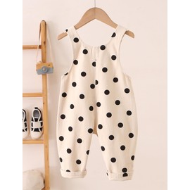 Kids Boys Girls Polka Dots Bib Overalls Toddler Adjustable Straps Jumpsuit Cotton Rompers with Pockets One Piece Cargo Overalls Beige 4T