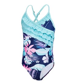 Durio Girls One Piece Swimsuits Toddler Ruffle Beach Bathing Suit Kids Summer Sleeveless Swimwear Navy Floral Cyan Ruffles 6-7 Years