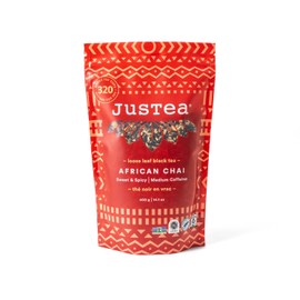 JusTea AFRICAN CHAI | Loose Leaf Black Tea | Recyclable Refill Pouch | 160+ Cups (400g) | Medium Caffeine | Award-Winning | Fair Trade | Non-GMO