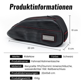 RIDENOW Bicycle Bag Frame Bag Made of Recycled TPU Tubes and Rubber Hoses, Slim Waterproof Lightweight Triangle Bag Tube Bag Top Tube Bag for Gravel Bike MTB Road Bike Black