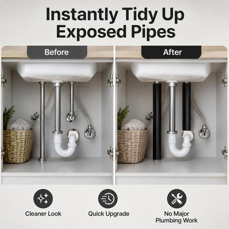 6 Pack Black Pipe Sleeve for to Cover Exposed Plumbing,15mm