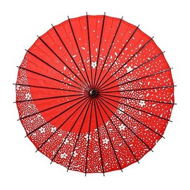 THY COLLECTIBLES Classic Chinese Art Asian Style 33" Paper Parasol Umbrella with Long Handle and Floral Print for Wedding Parties, Photography, Costumes, Cosplay, Decoration and Events (Red)