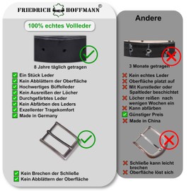 FRIEDRICH HOFFMANN Premium Men's Leather Belt – Made in Germany – Matte Thick Soft Leather – Men's Belt Black Brown Blue Cognac – 35 mm Wide – Can be Shortened, black