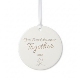 Our First Christmas Together - 2025 Christmas Ornament Couple Newlywed Wedding Marrid Keepsake Gift, Ceramic Engraved Ornaments Xmas Tree Decoration
