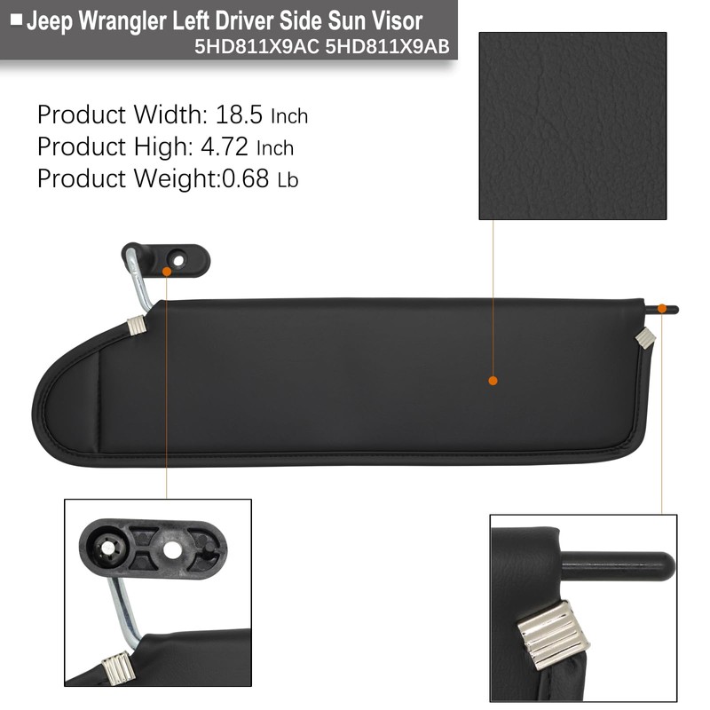 NHILES Driver & Passenger Side Sun Visor Fits for Jeep