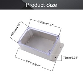 Fielect 7.87" x 4.72" x 2.95" Junction Box ABS Plastic Dustproof Waterproof IP67 Universal Electrical Project Enclosure with Transparent Clear Cover and Fixed Ear