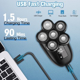 Electric Head Shaver for Bald Men, 6 in 1 Mens Electric Head Razor Bald Head Shaver Cordless Electric Razor Men, IPX7 Wet/Dry Waterproof Men's Rotary with Shaver Kit LED Display (Green)