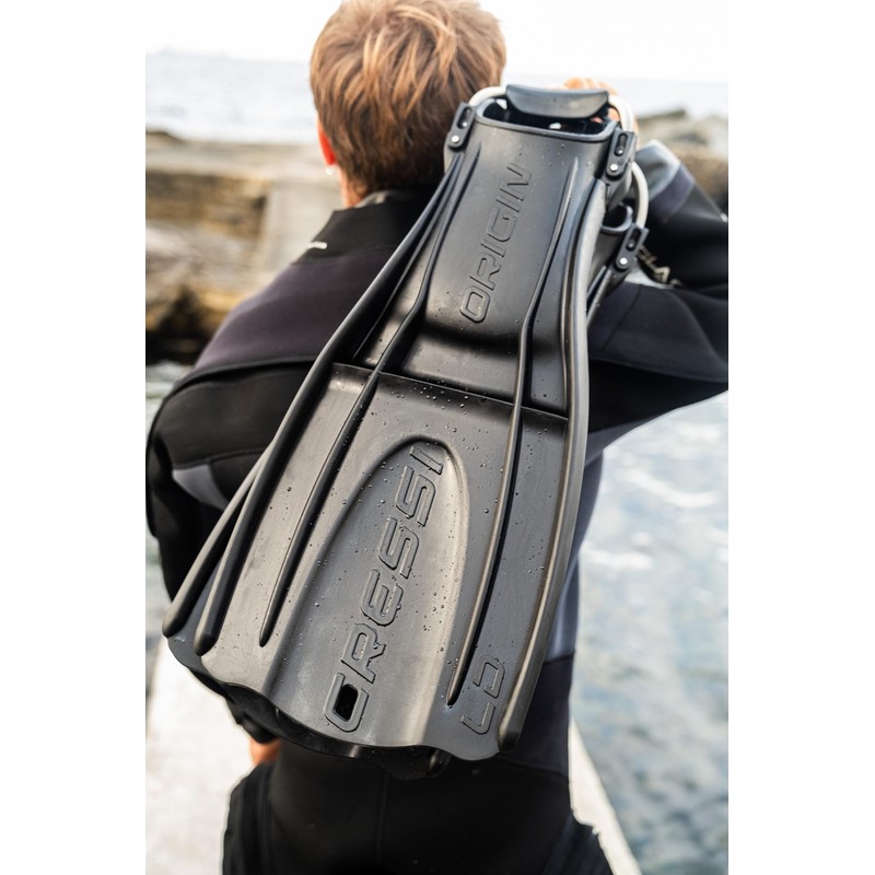 Cressi Origin LD Adjustable Open Heel Fins, Black, S/M