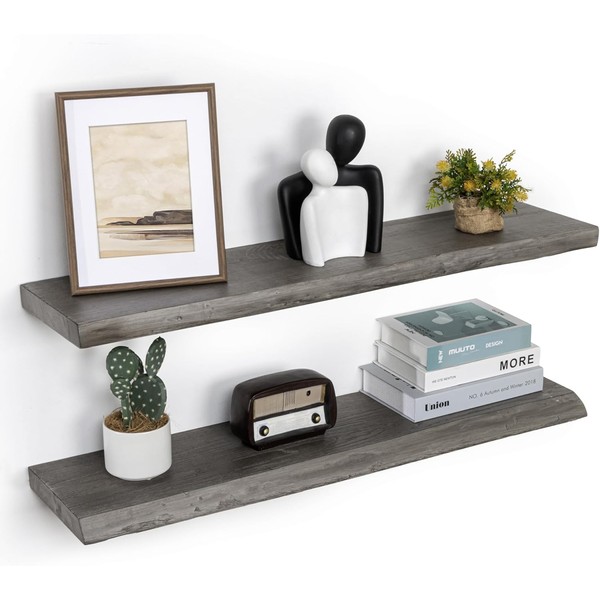 36 Inch Floating Shelves, Live Edge 9.3" Deep Wall Shelves