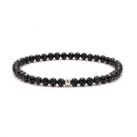 BERGERLIN Genuine Natural Stone Bracelet with 925 Sterling Silver Pearl Bracelet, for Men and Women, with Certificate of Authenticity, Onyx