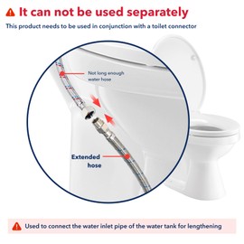 PLUMBINGMASTER 8 Inch Flexible Toilet Connector Extension, 7/8 female x 7/8 male Hose Adapter, Stainless Steel Braided Hose to Toilet Tank Compatible,1 pcs