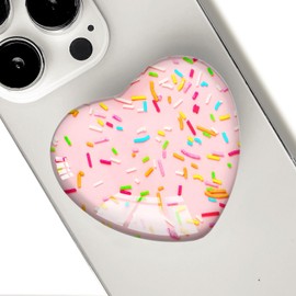 Luhoit - Cell Phone Expanding Phone Grip Heart Shape Glass Holder for Smartphones, Moblile Phone Collapsible Stand - Colorful Pink