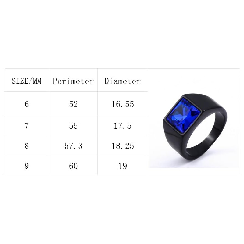 Men's stainless steel square gemstone ring titanium steel inlaid gemstone
