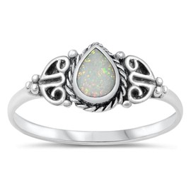 Tear Drop White Simulated Opal Wholesale Ring New .925 Sterling Silver Band Size 4