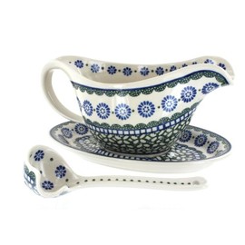 Blue Rose Polish Pottery Maia Gravy Boat & Ladle