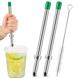 Lasnten 2 Pack Straw Puncher for Plastic Lids Lemonade Cups, Stainless Steel Straw Hole Puncher Punching Tools for Cafe Drinks Deli Container Squeezed Fresh Lemonade Stand Supplies(8.7 Inch,Green)