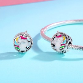 BISAER Unicorn Charms 925 Sterling Silver Animal Charms Bead for Bracelets Necklace for Women Jewelry Gifts