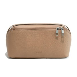 MELINE Travel Makeup Bag – Large Capacity Cosmetic and Toiletry Organizer with Divider and Handle, Waterproof Flat-Open Design, Portable Pouch for Women (Taupe)