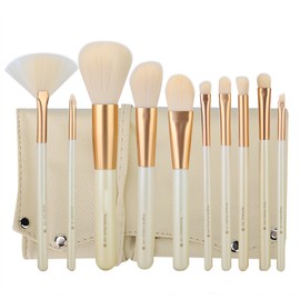 ZOREYA 10pcs Pearl White Portable Professional Makeup Blending Brushes Set with Storage Bag