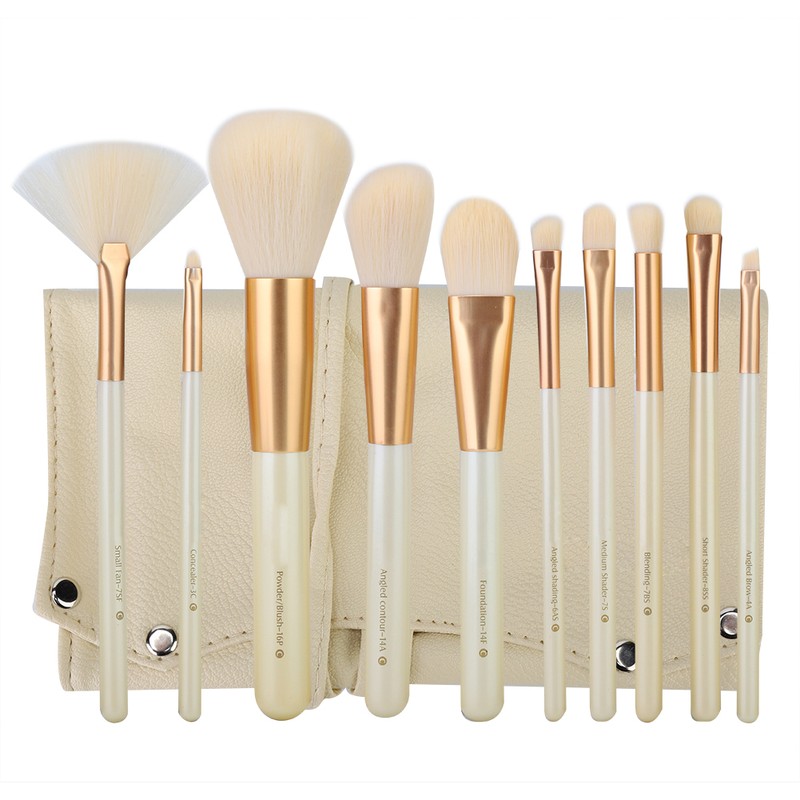 ZOREYA 10pcs Pearl White Portable Professional Makeup Blending Brushes Set