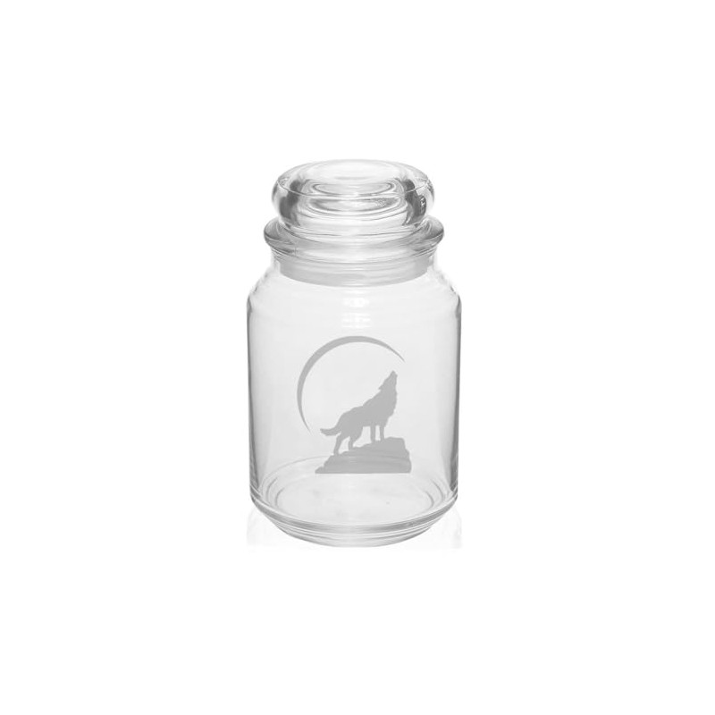 26 oz Glass Candy Jar Gift Wolf Howling At Moon