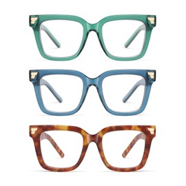 AMOMOMA 3 Pack Retro Oversized Square Reading Glasses for Women Trendy Chunky Blue Light Blocking Readers AM6168 Mix (+2.50 Magnification Strength)