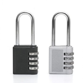 4-Digit Combination Lock for Warehouse Lockers, Cabinets, and Carriers Long Shackle Padlock Black 3ea