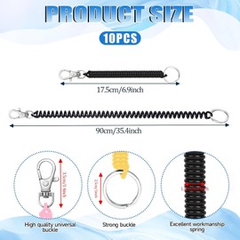 10Pcs Anti-Lost Stretchy Spiral Keyrings with Retractable Carabiner – Extendable 39in Coil Spring Keychains, Durable EVA Plastic Key Holders for Keys, Wallet, Phone (Vivid Colors, Theftproof Design)